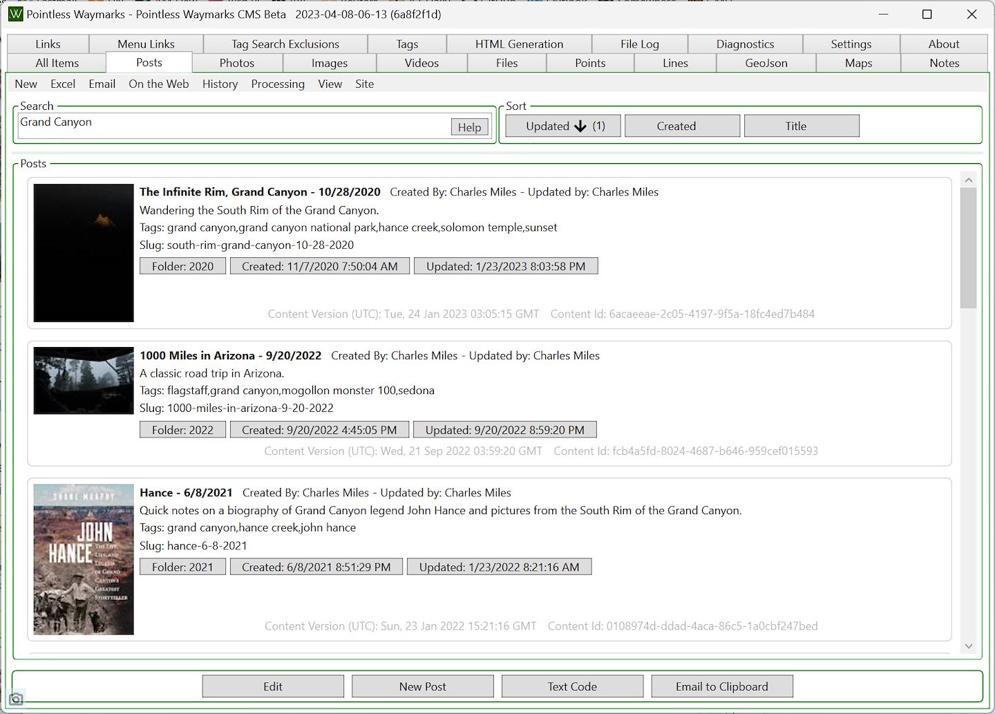 2024 October Pointless Waymarks CMS Posts List